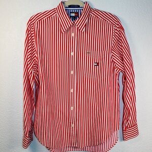Vintage Tommy Hilfiger Red White Striped Button Up Shirt